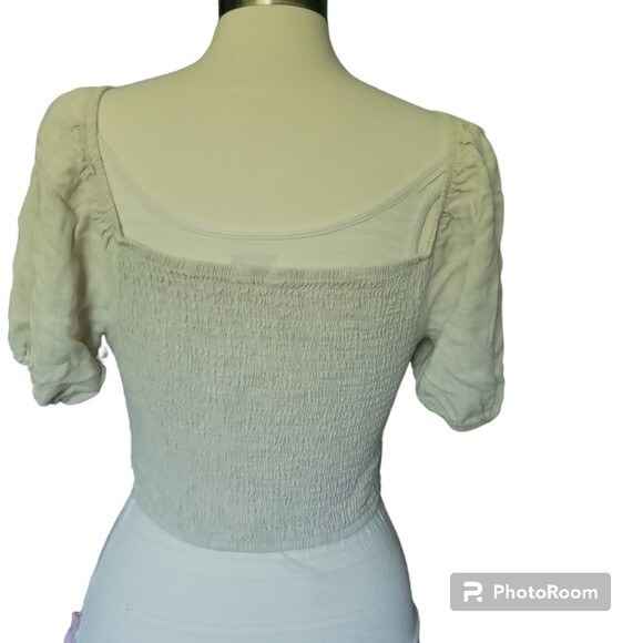 WILD FABLE CROPPED RUNCHED LINEN TOP - M - Picture 6 of 12